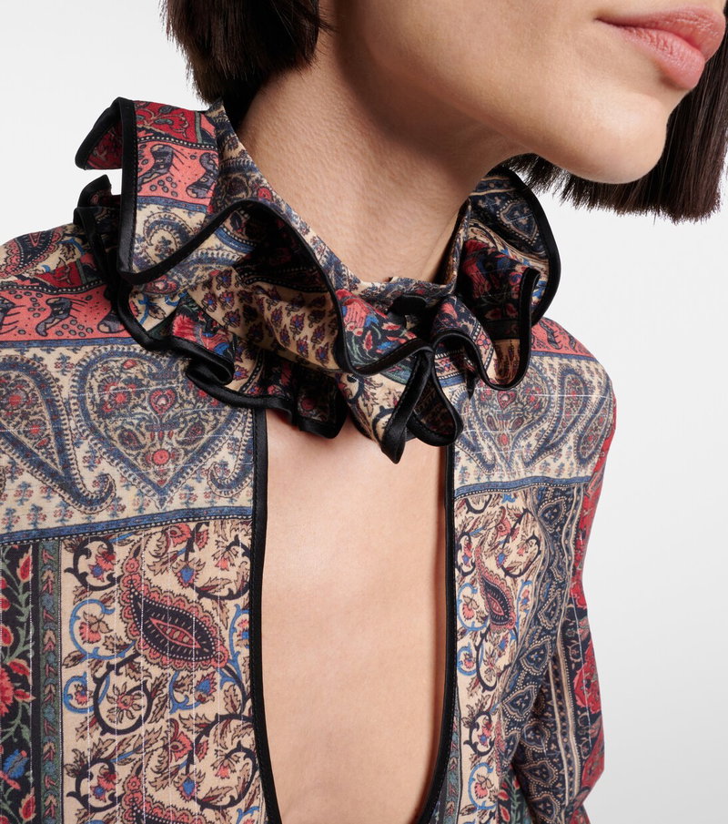 Valentino paisley print silk blouse with ruffled neckline