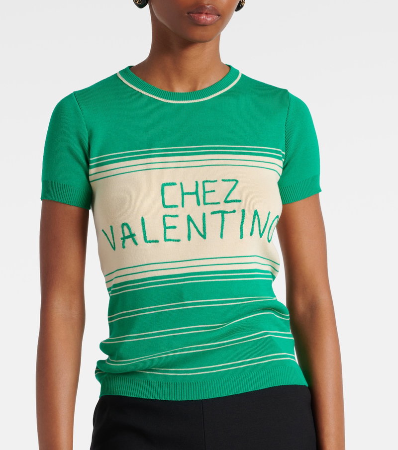 Valentino green knit sweater with white lettering