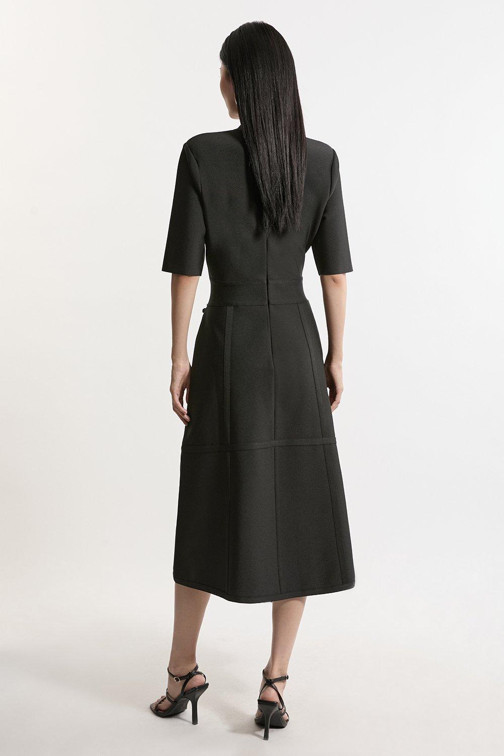 figure form bandage asymmetric strap knit midi dress Karen Millen Figure Form Bandage Asymmetric Strap Knit Midi Dress in Black