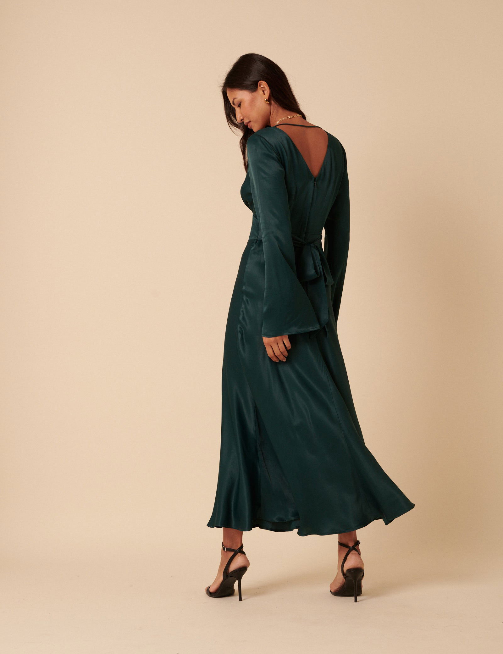 50% off NOBODY'S CHILD Satin Long Sleeve Stella Midi Dress