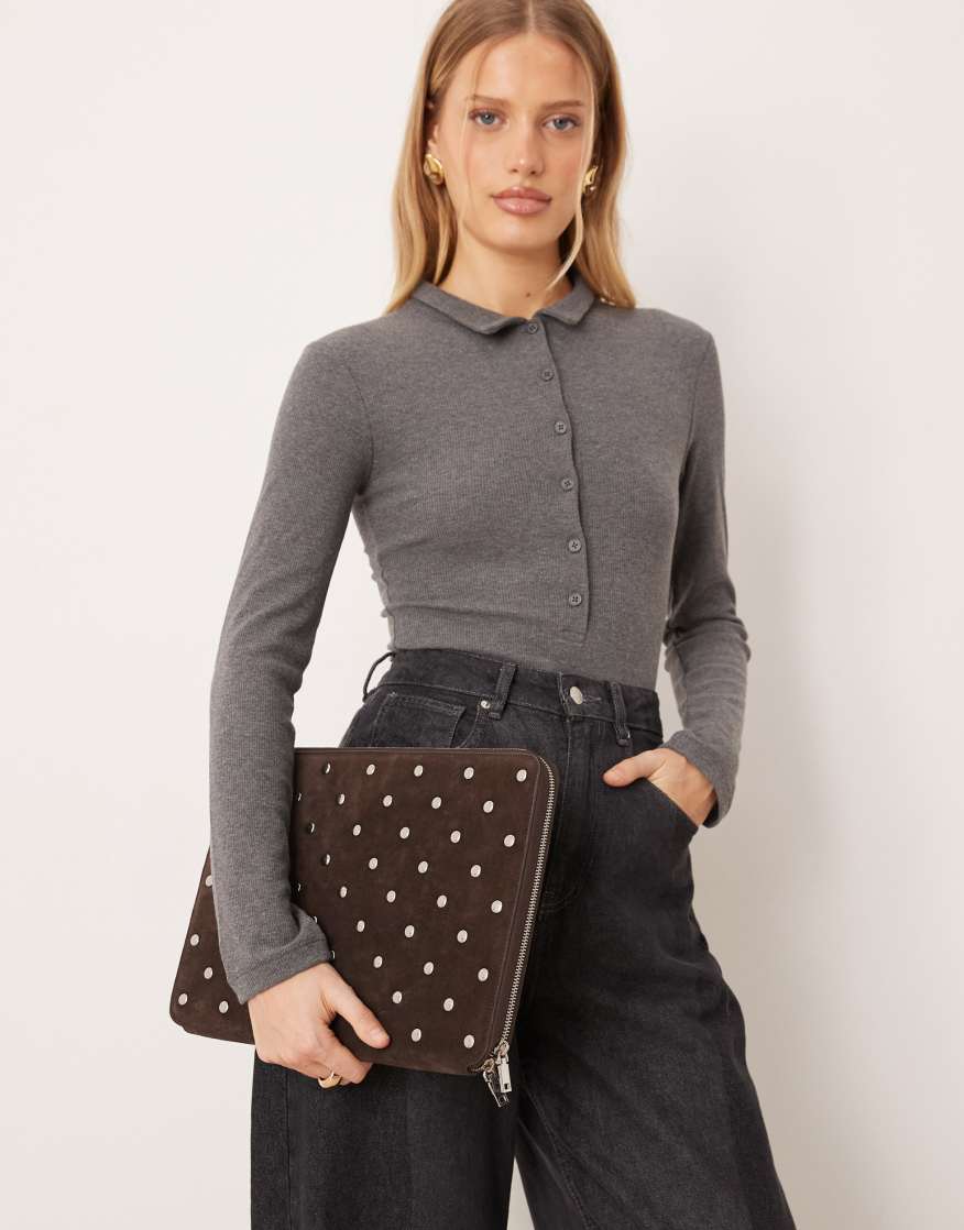 Mango Computer Case MANGO 100% Suede Studded Laptop Case In Chocolate | endource