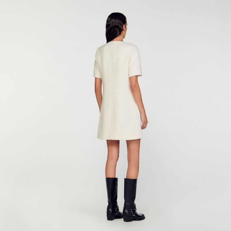 Sandro cream tweed mini dress with boots