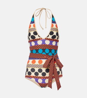 Valentino polka-dot halter swimsuit with a tie waist
