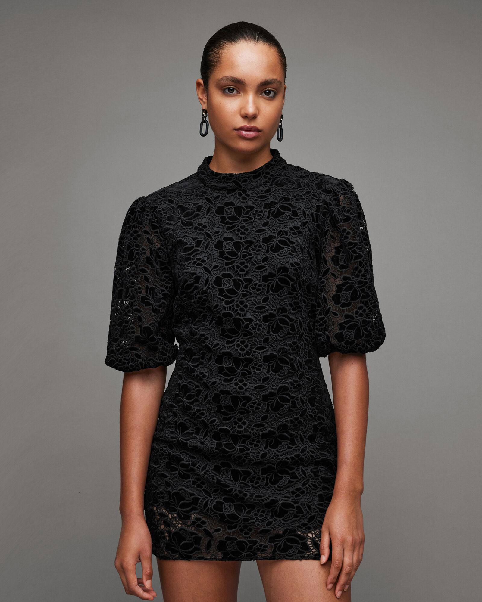all saints black lace dress Saege Lace Midi Dress Black