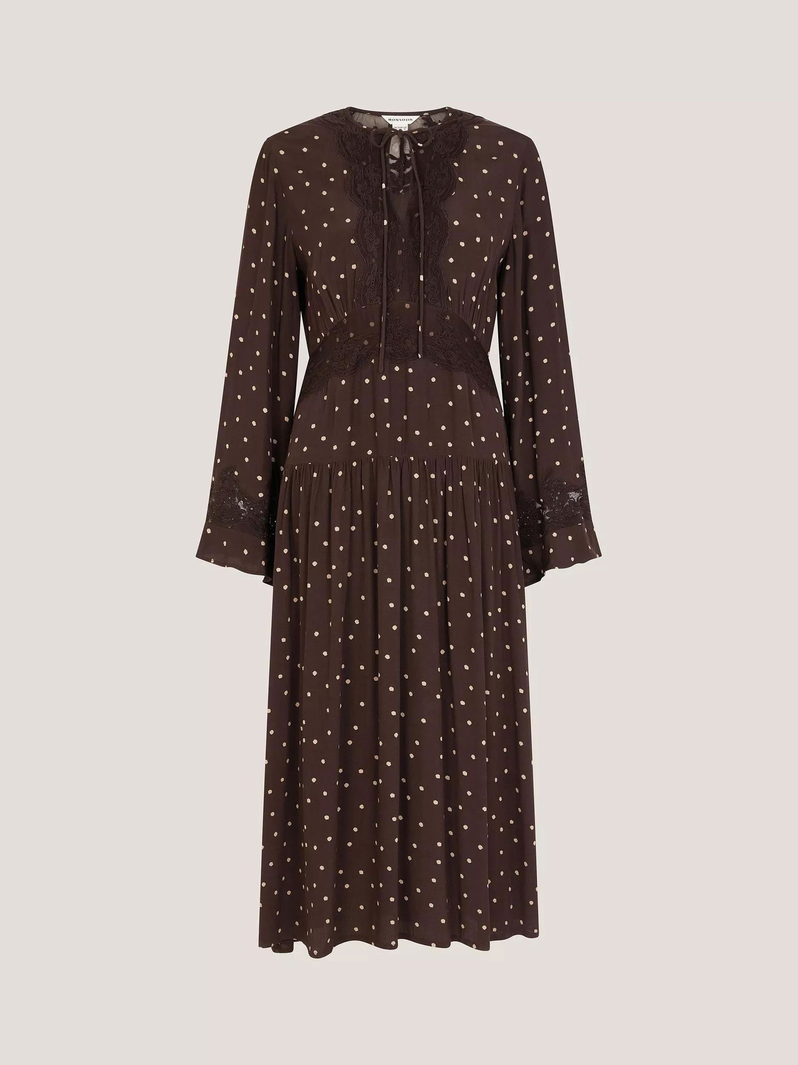 monsoon brown dress Buy Monsoon Brown Paris Polka Dot Jersey Cropped Sleeve Midi Dress with  Floral Lace Collar from Next USA