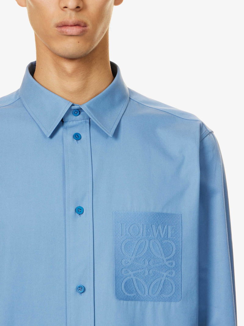 LOEWE Anagram-Embroidered Pleated-Cuffs Relaxed-Fit Cotton-Twill Shirt ...