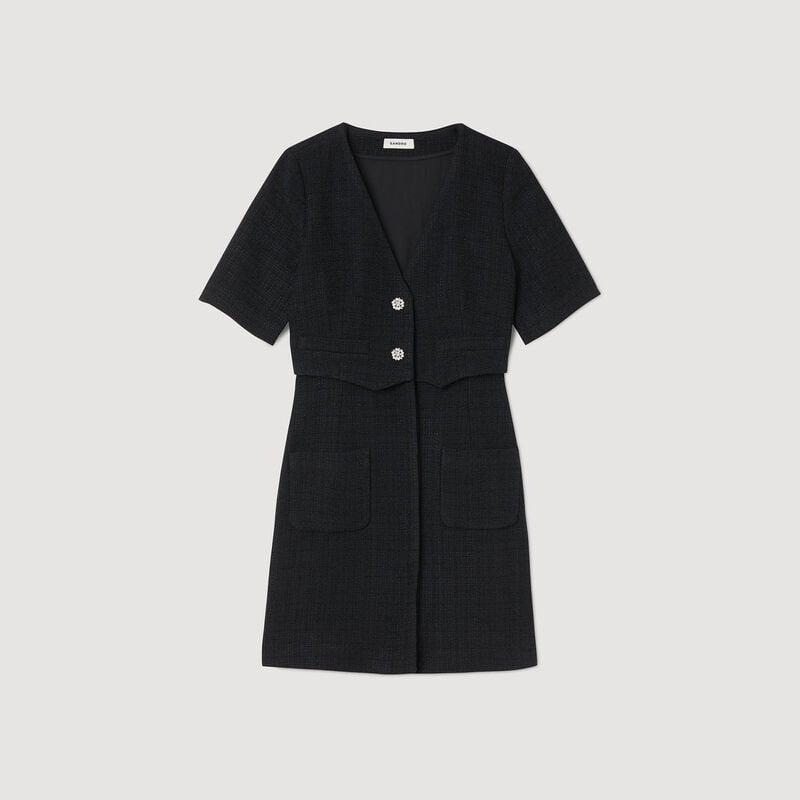 SANDRO Short Tweed Dress in Black | Endource