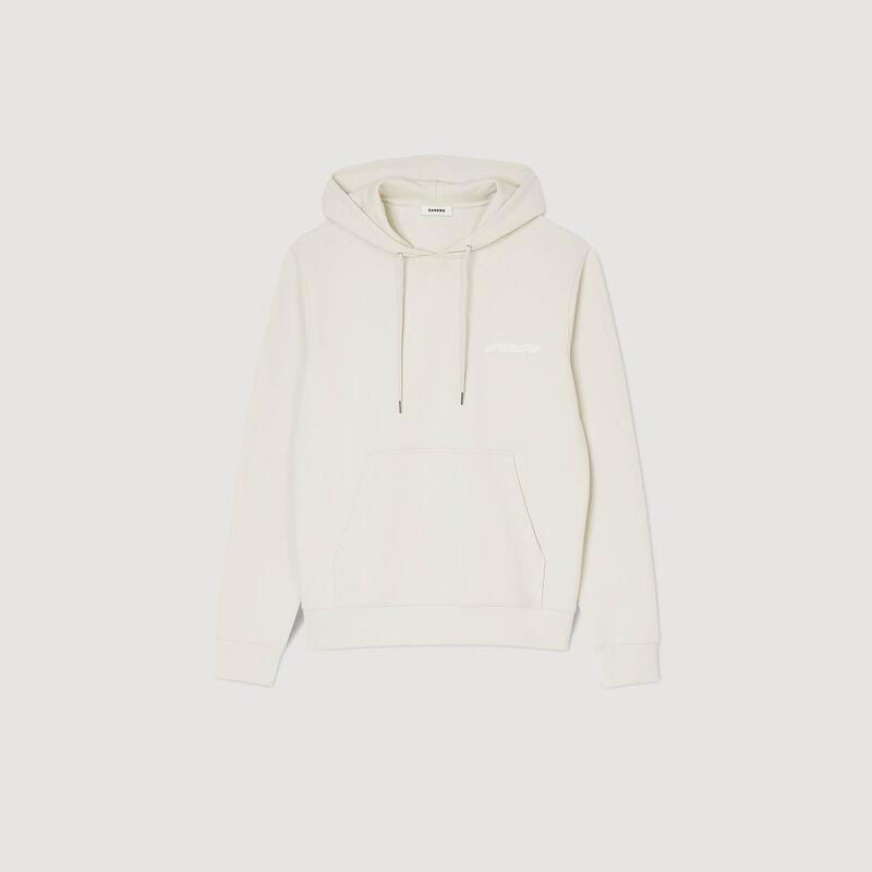 Cream-colored SANDRO hooded sweatshirt with logo.