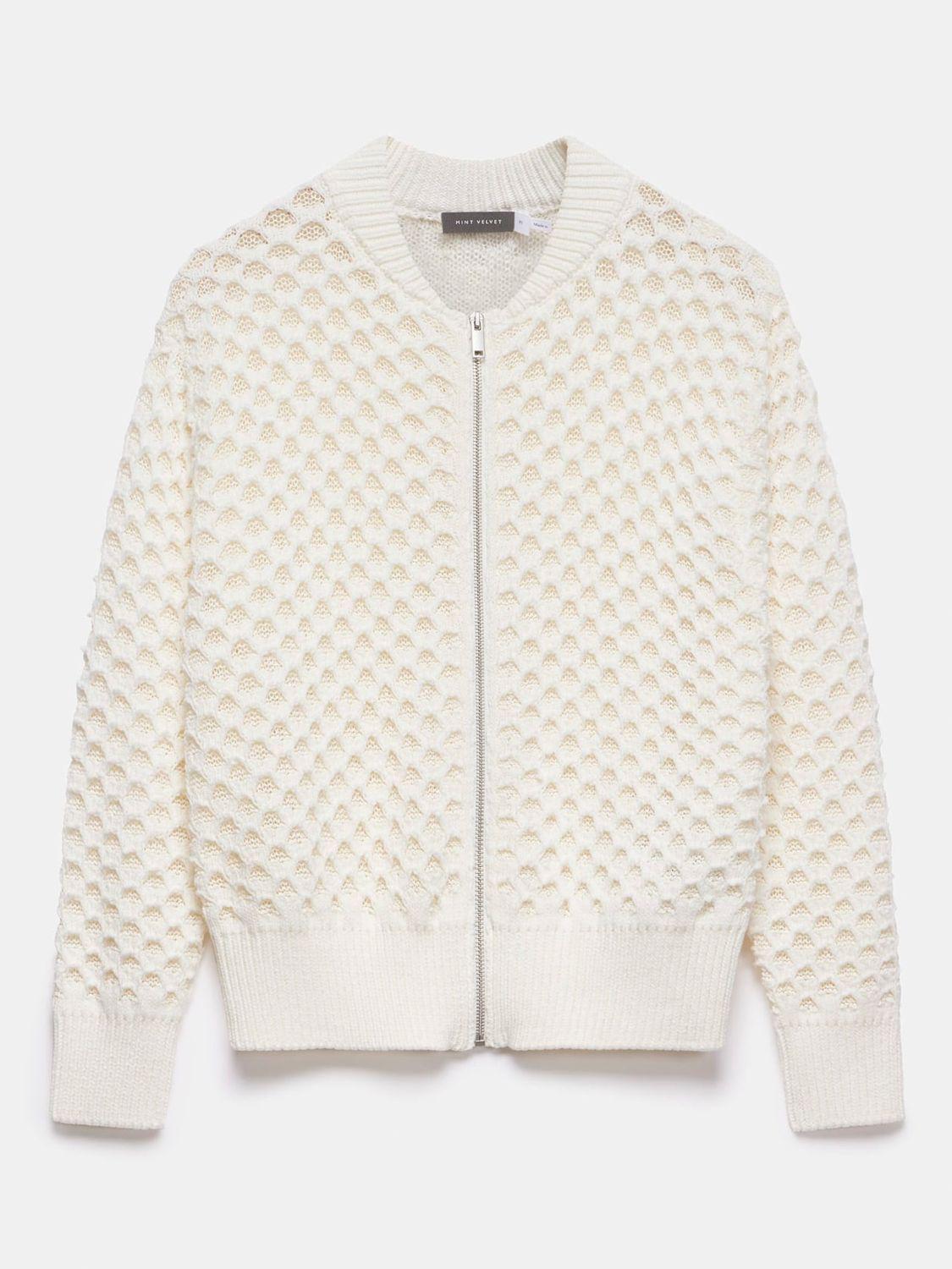 MINT VELVET Cotton Blend Open Stitch Zip Through Bomber Jacket - Main Image