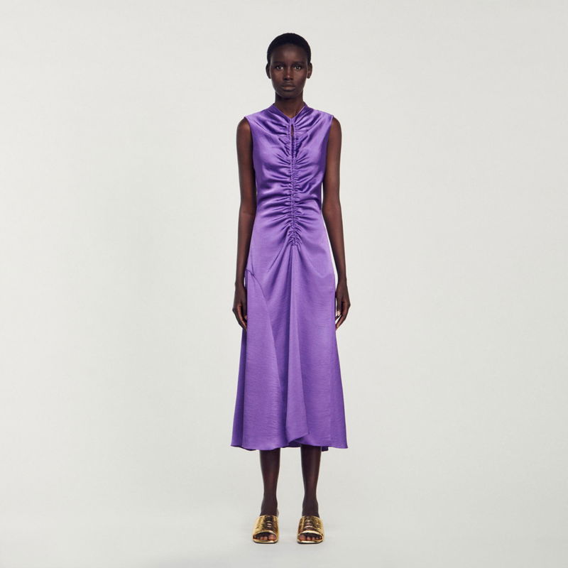 open lace back dress SANDRO Purple and Gold Embellished Dress