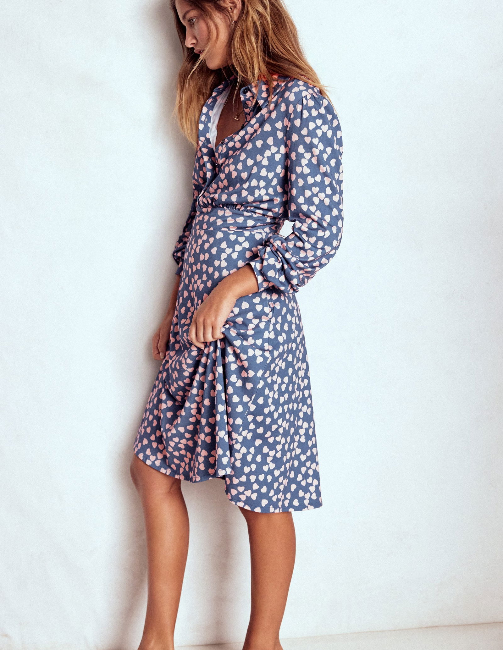 BODEN Orla Short Jersey Shirt Dress-Denim Blue. Heart Cascade | endource