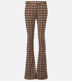 Brown and beige checkered wide-leg trousers