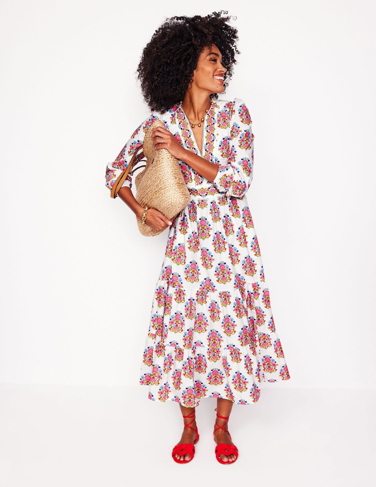 knee length dresses for ladies Violet Midi Dress-Multi, Meadow Paisley main image 1