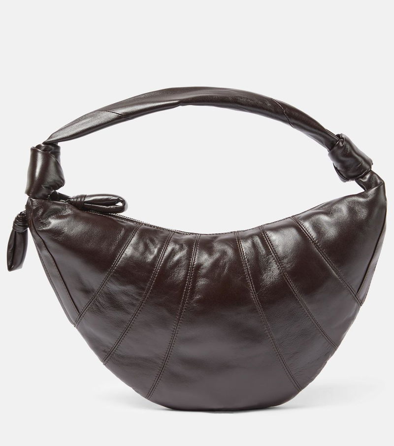 Dark brown leather hobo bag with stitched detailing