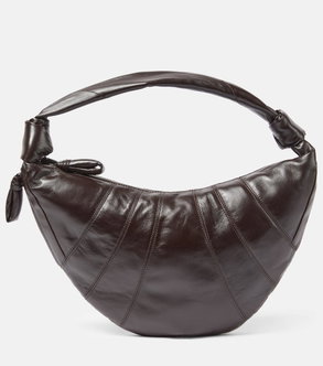 Dark brown leather hobo bag with stitched detailing