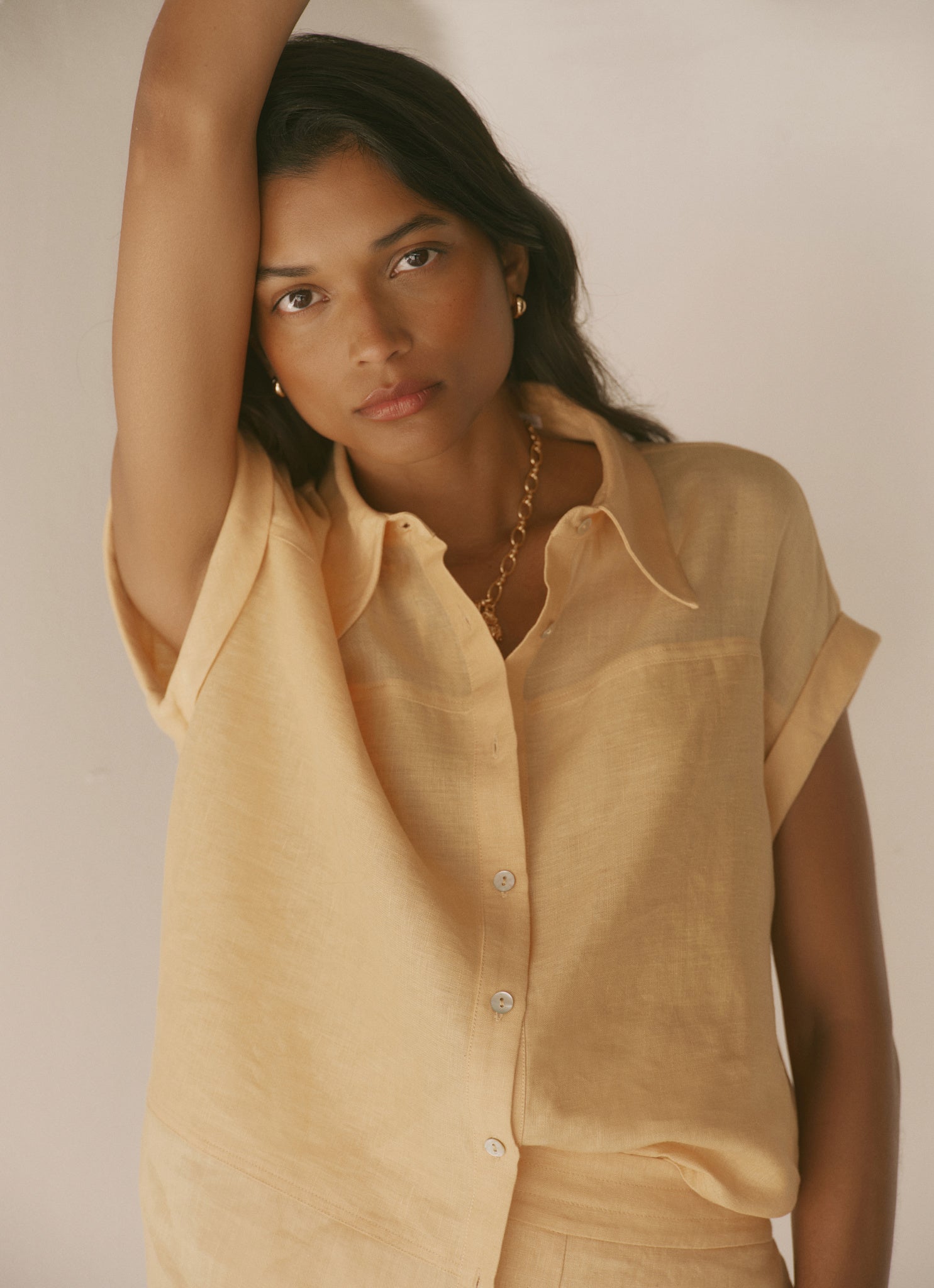 CLANE SHEER TAILORED SHIRT MINT size1 MINT VELVET Linen Blend 