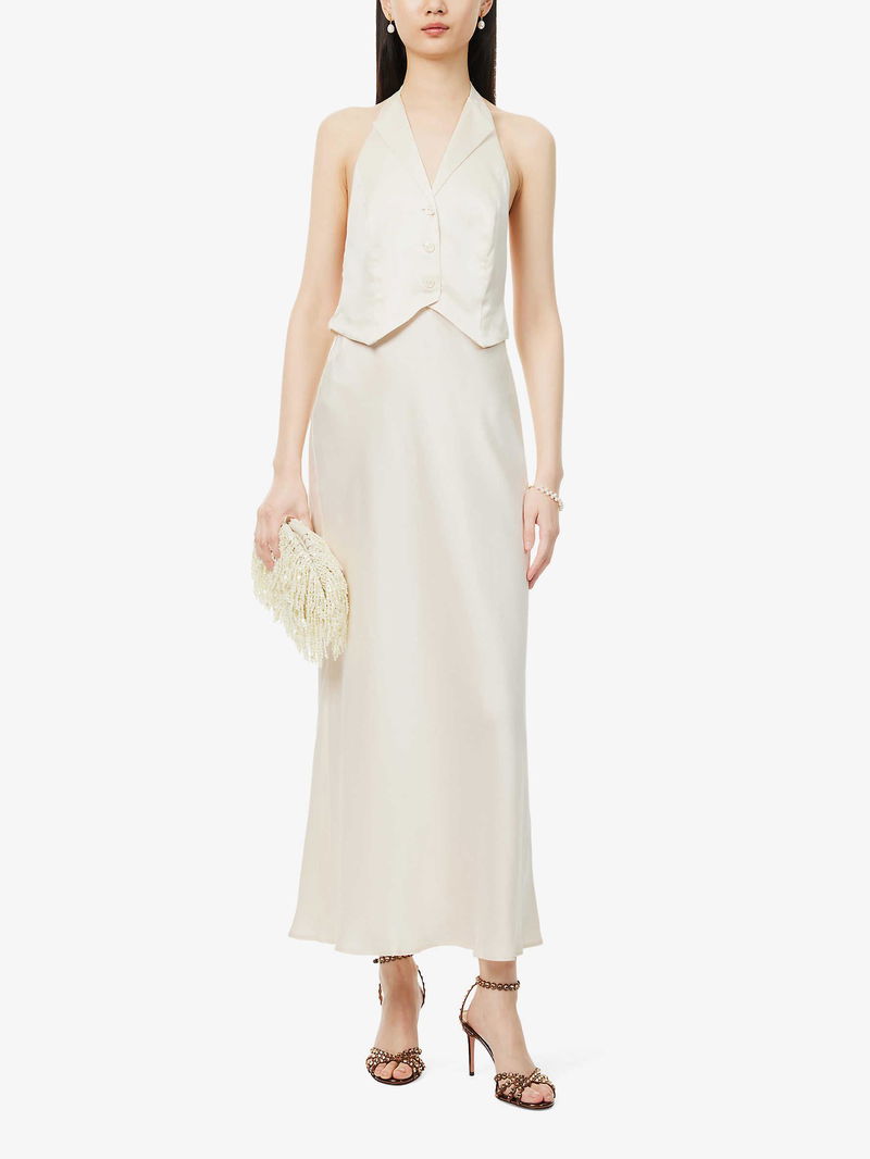 RIXO Estella Waistcoat Silk Maxi Dress | endource