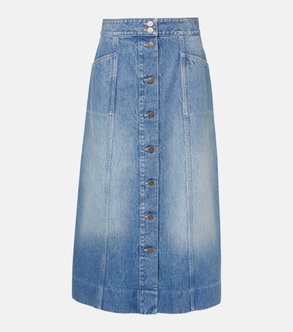 Light blue denim midi skirt with button details