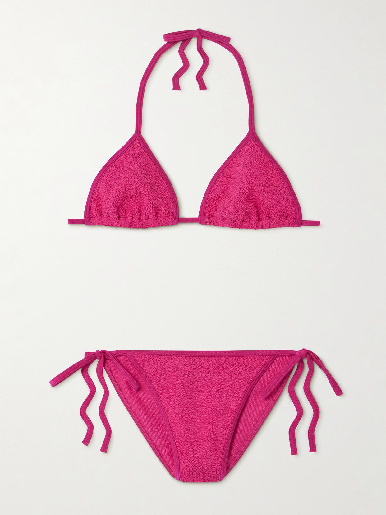 Hunza G Raspberry Metallic HUNZA G Gina Metallic Seersucker Bikini in Pink | Endource