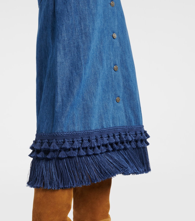 Valentino denim dress with blue fringe trim