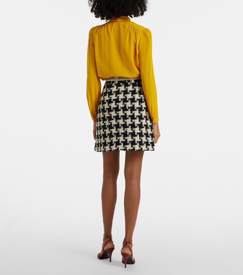 Valentino yellow silk blouse with houndstooth skirt