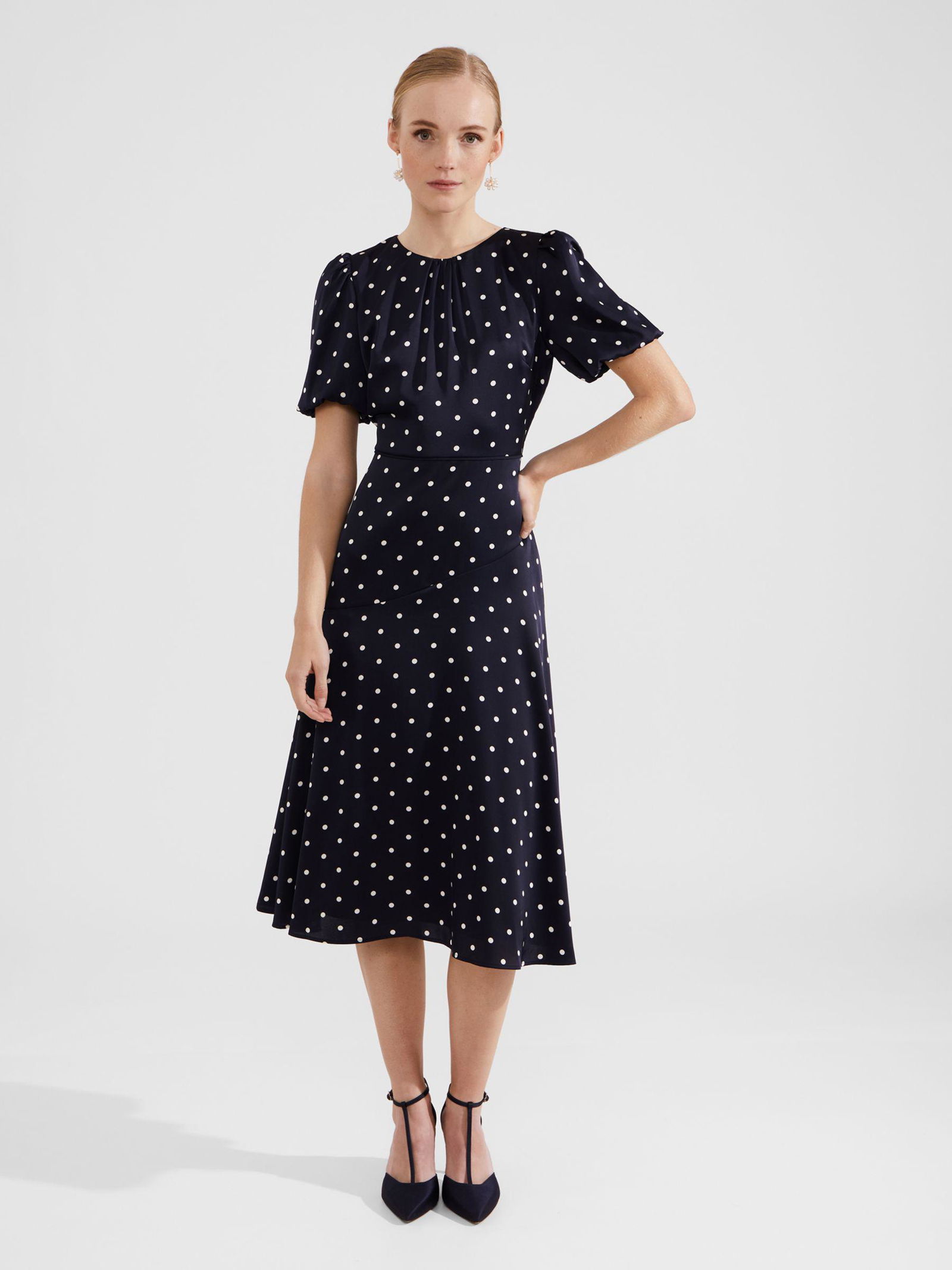 HOBBS Christina Polka Dot Midi Dress endource