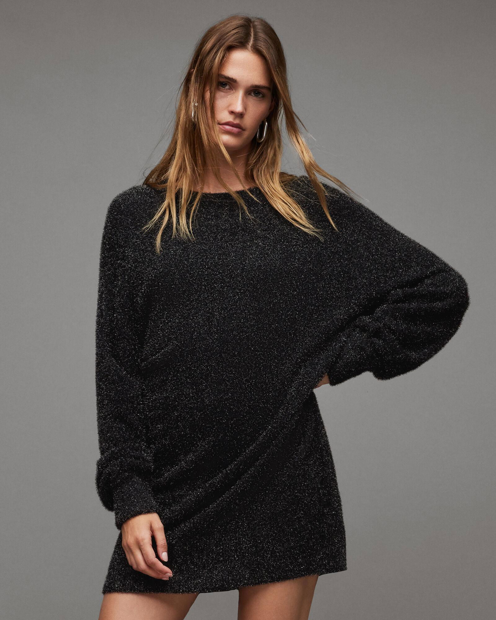 open lace back dress Neve Oversize Jumper Dress in Chenille Blue