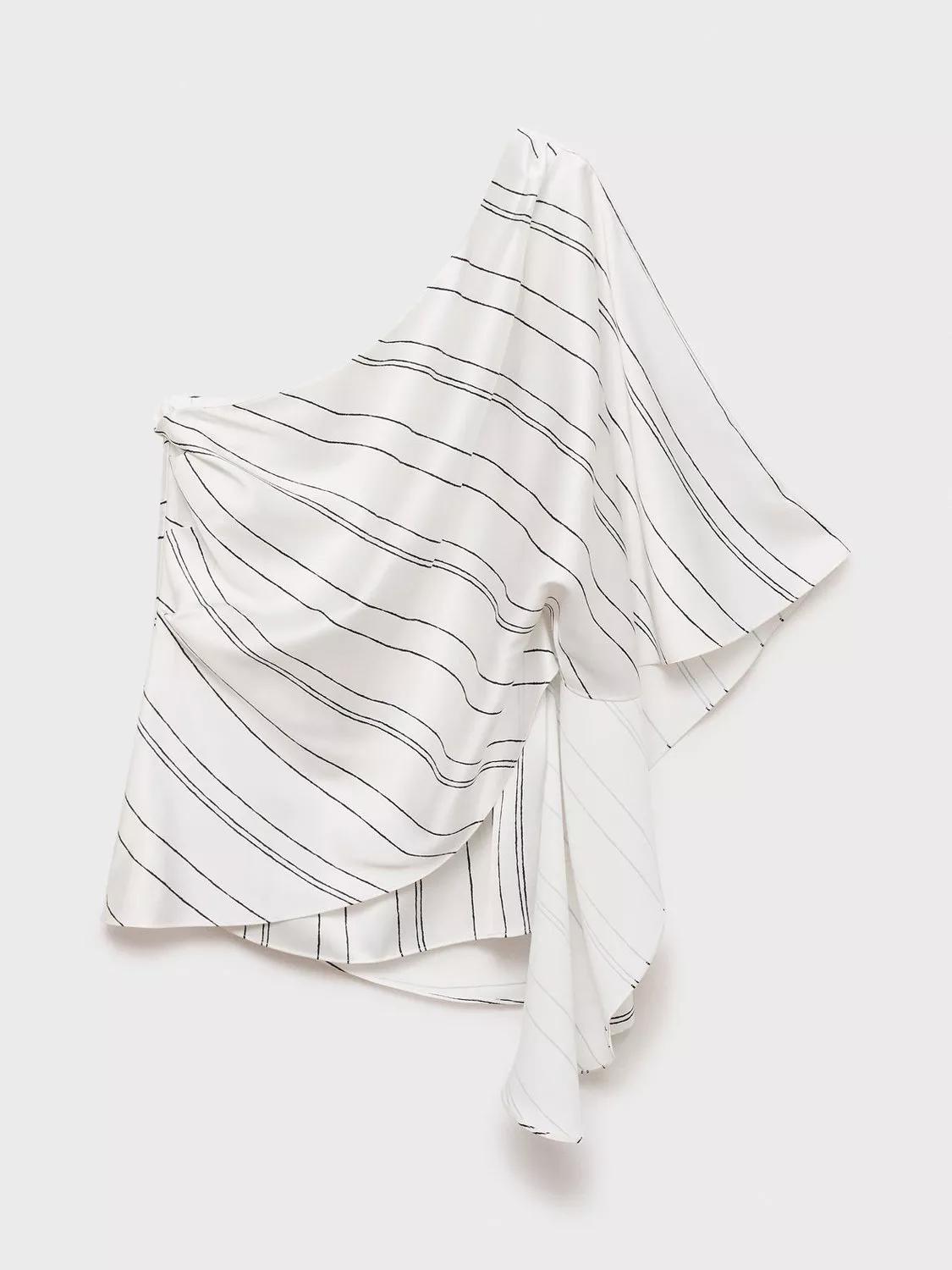 Mango Raya MANGO Raya Stripe Asymmetric Satin Top in White/Multi | endource