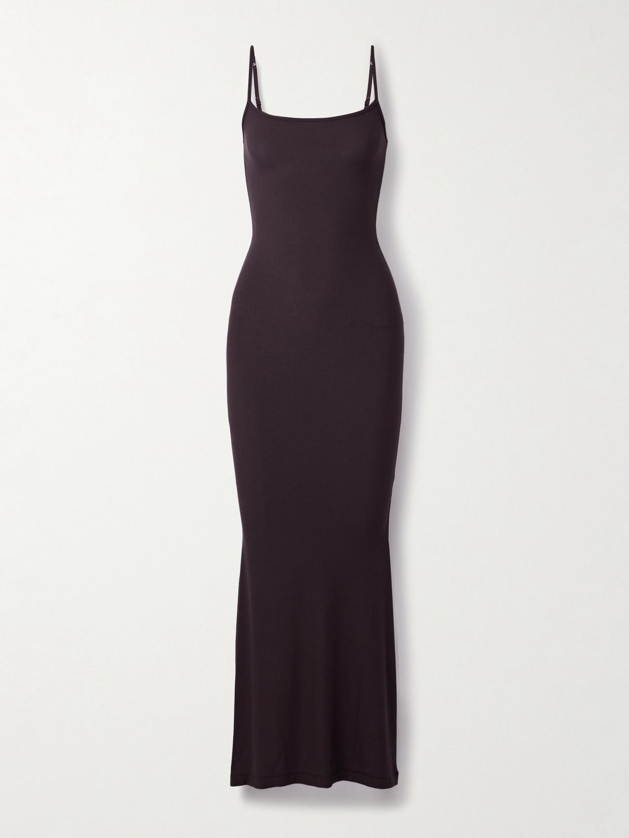 SKIMS Soft Lounge Ribbed Long Stretch-Modal Slip Dress | endource