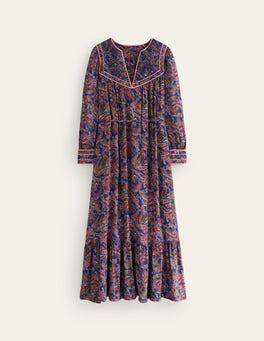 knee length dresses for ladies Yoke Panel Maxi Dress-Brown Spot main image 1