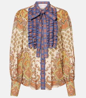 Valentino blouse with paisley print and ruffled blue collar