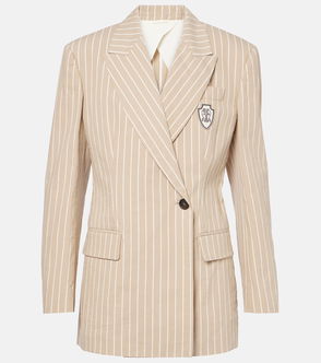 Light beige pinstripe blazer with embroidered crest