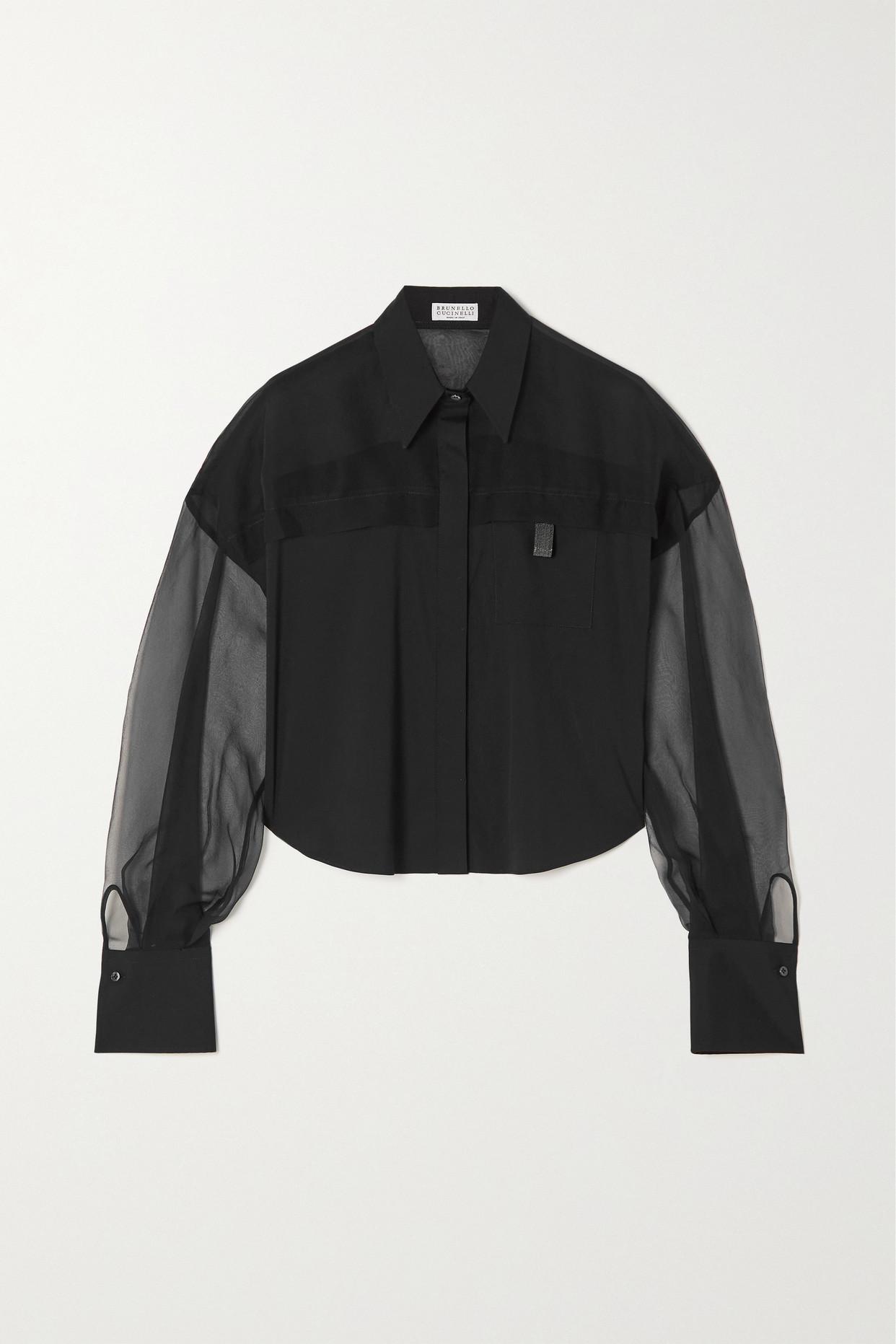 BRUNELLO CUCINELLI Cotton-Blend Poplin And Silk-Organza Shirt | endource