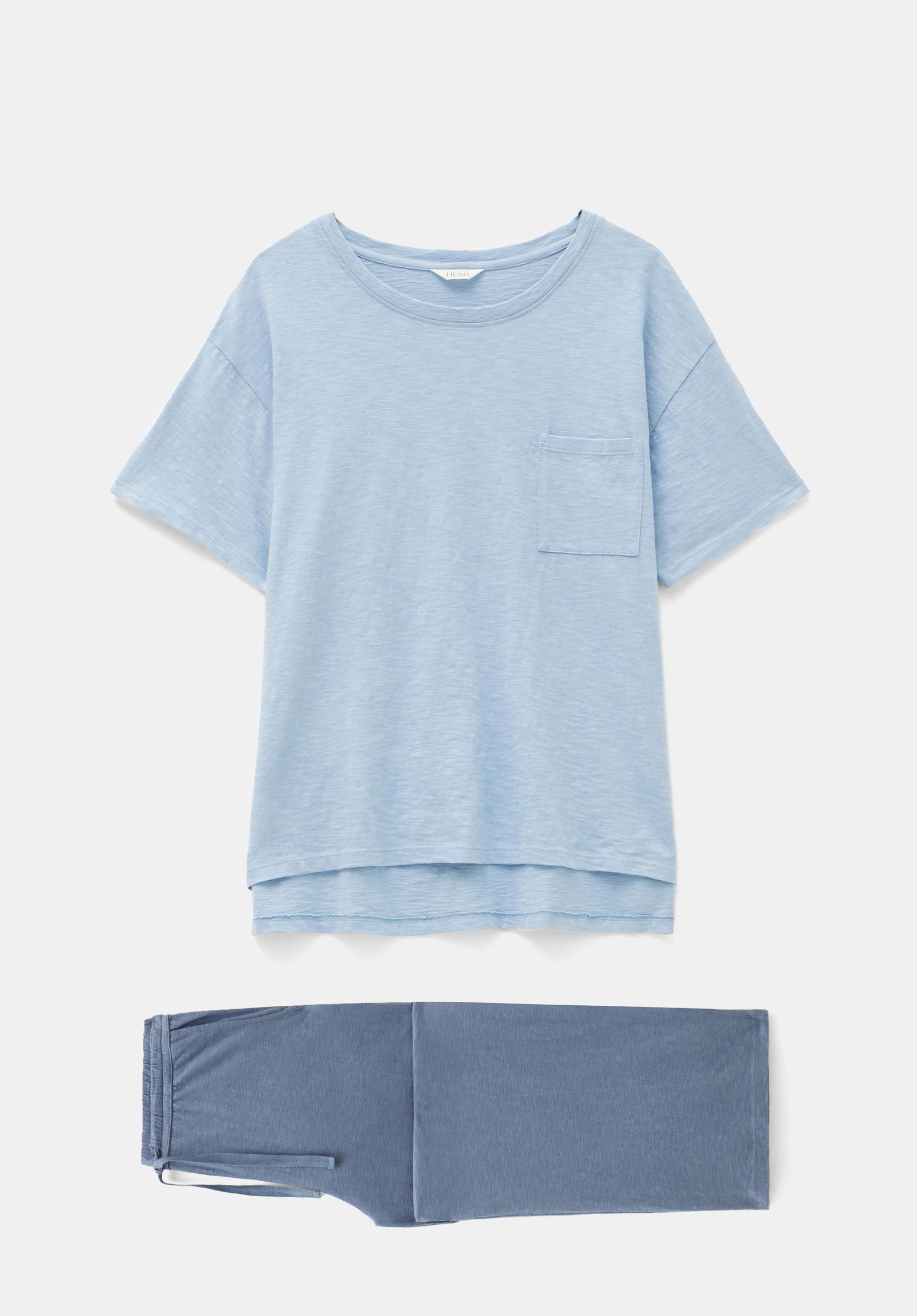 HUSH Mila Cotton Culotte Pyjamas in Blue Mix | endource