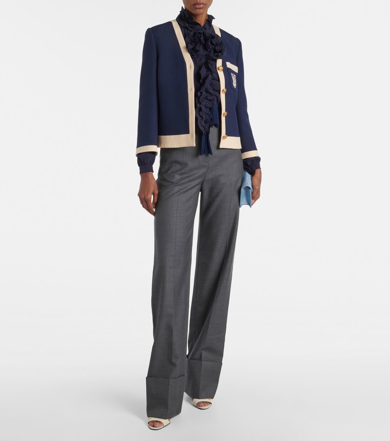 Valentino navy and cream cardigan with scarf and trousers