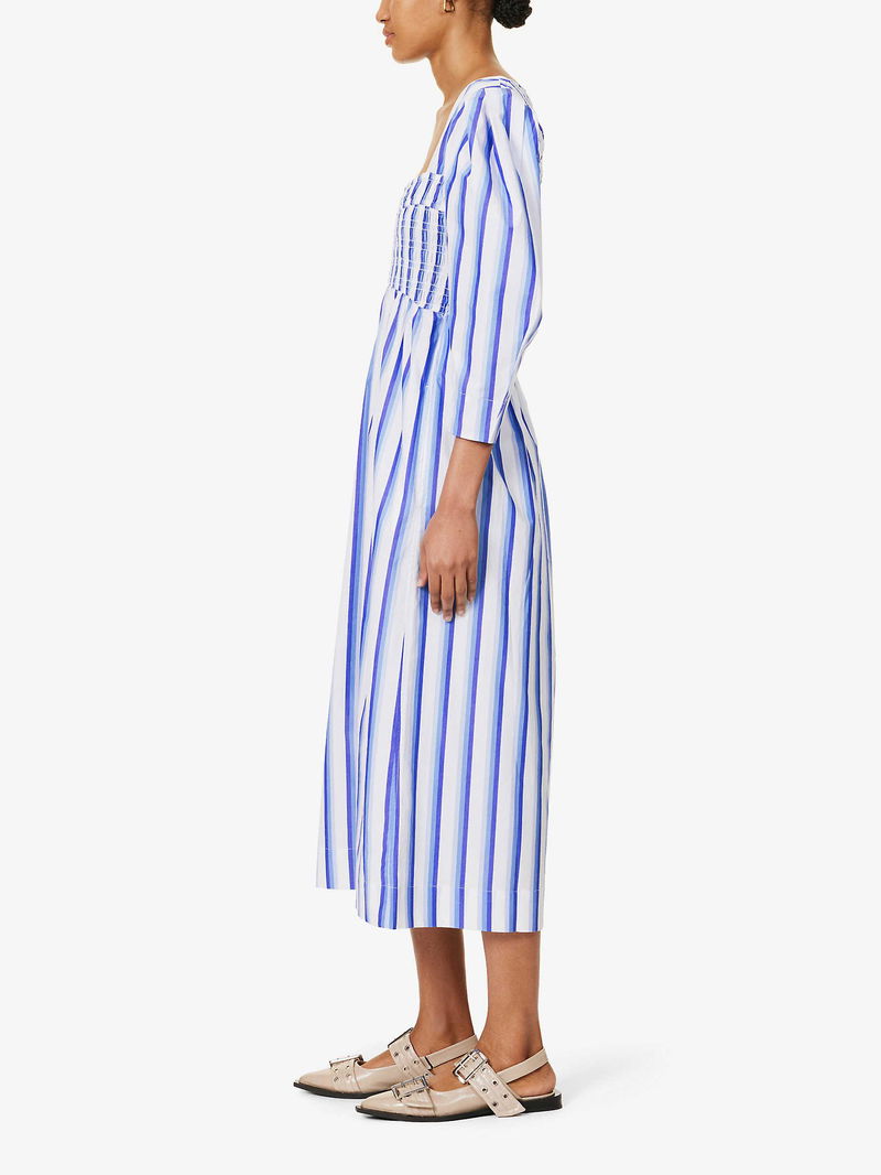 chinese dress ladies Striped Balloon Sleeve Shirt Dress Blue/White / S main image 1