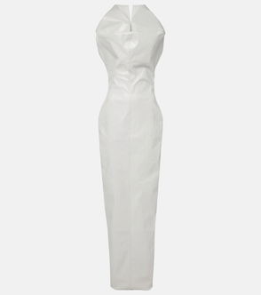 RICK OWENS Prong Strapless Coated Denim Gown | endource