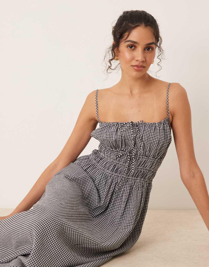 abercrombie gingham dress & Fitch Tweed Plaid Mini Cotton Blend White Navy XLT our motionTEK fabric is lightweight Girls Abercrombie & Fitch Black/White