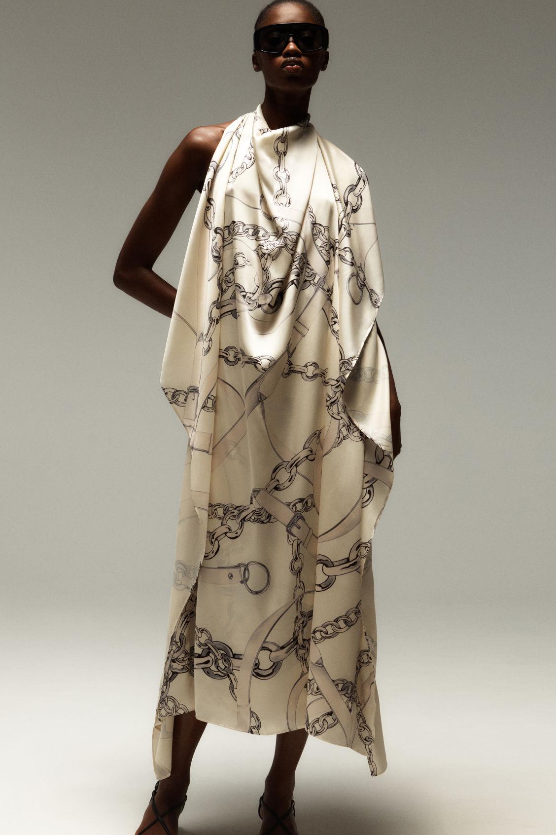 COS Asymmetric Chain-Print Midi Dress