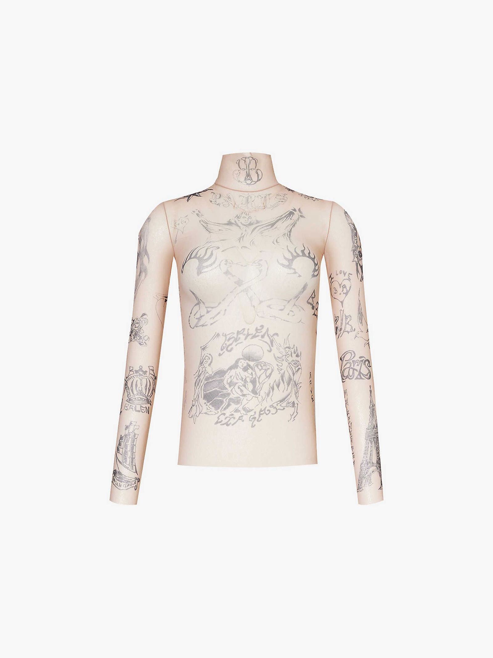 BALENCIAGA Tattoo Graphic-Print Mesh Top | endource