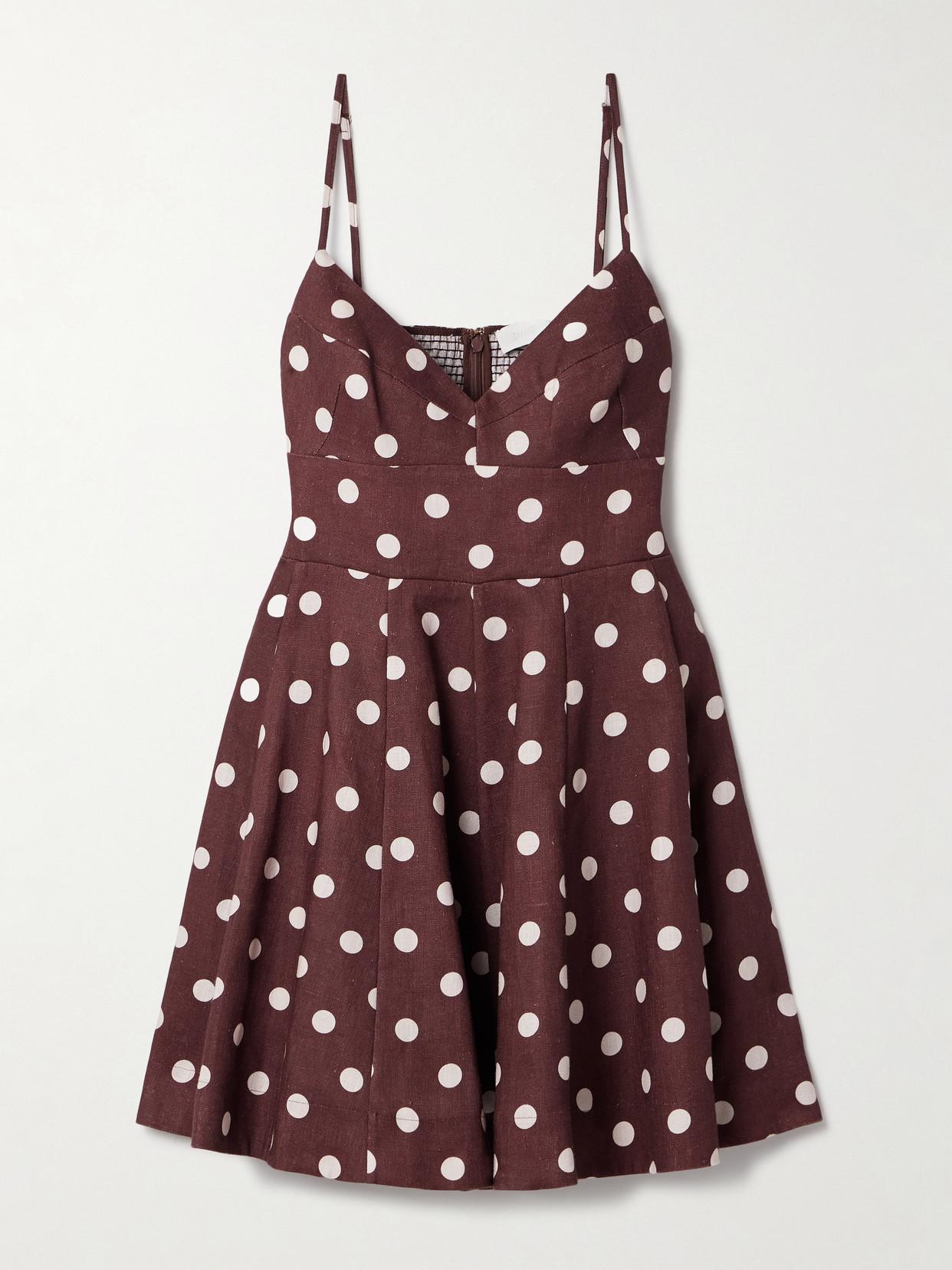 zimmermann polka dot linen dress Zimmermann Primrose Puff Sleeve Midi Dress Brown/Pink Polka Dot Linen Size 0