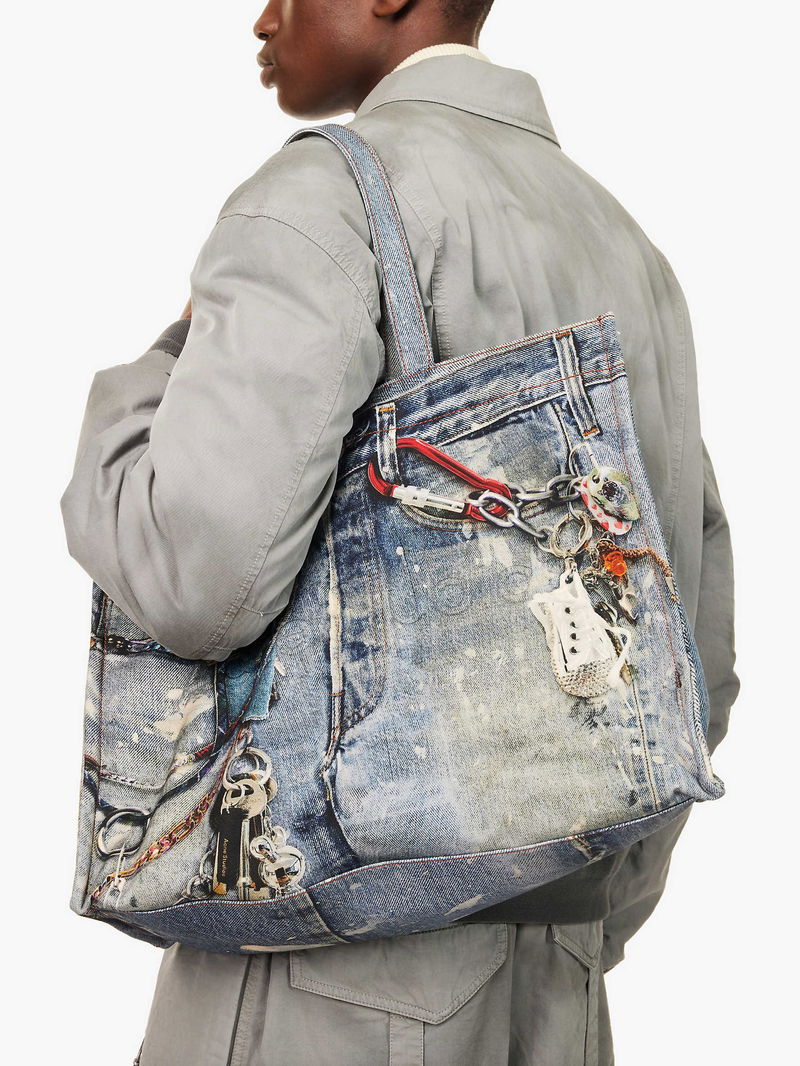 ACNE STUDIOS Graphic-Print Denim Tote Bag endource