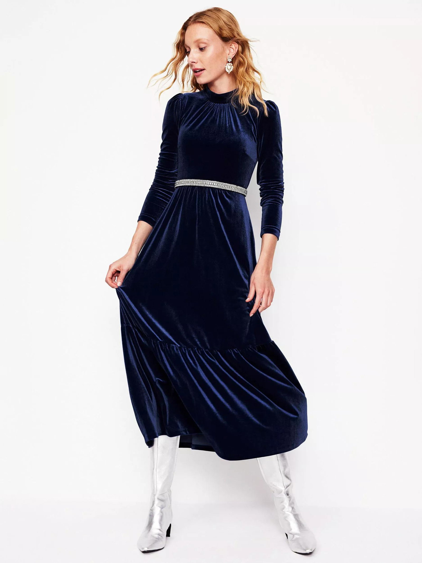 boden blue velvet dress Boden Women's Jocelyn Short Velvet Dress in Blue