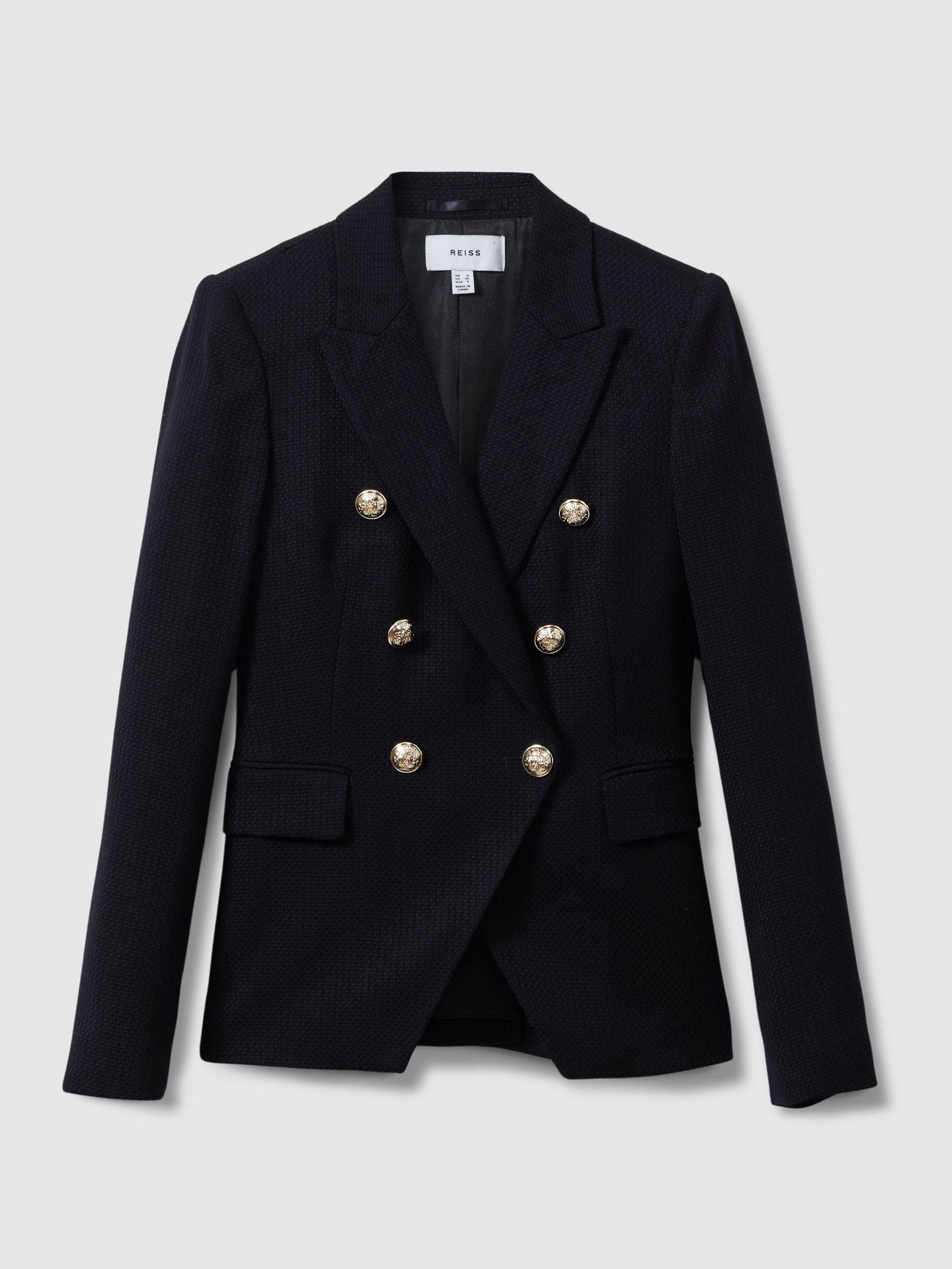 REISS Tally Tailored Fit Textured Double Breasted Blazer in Navy | Endource