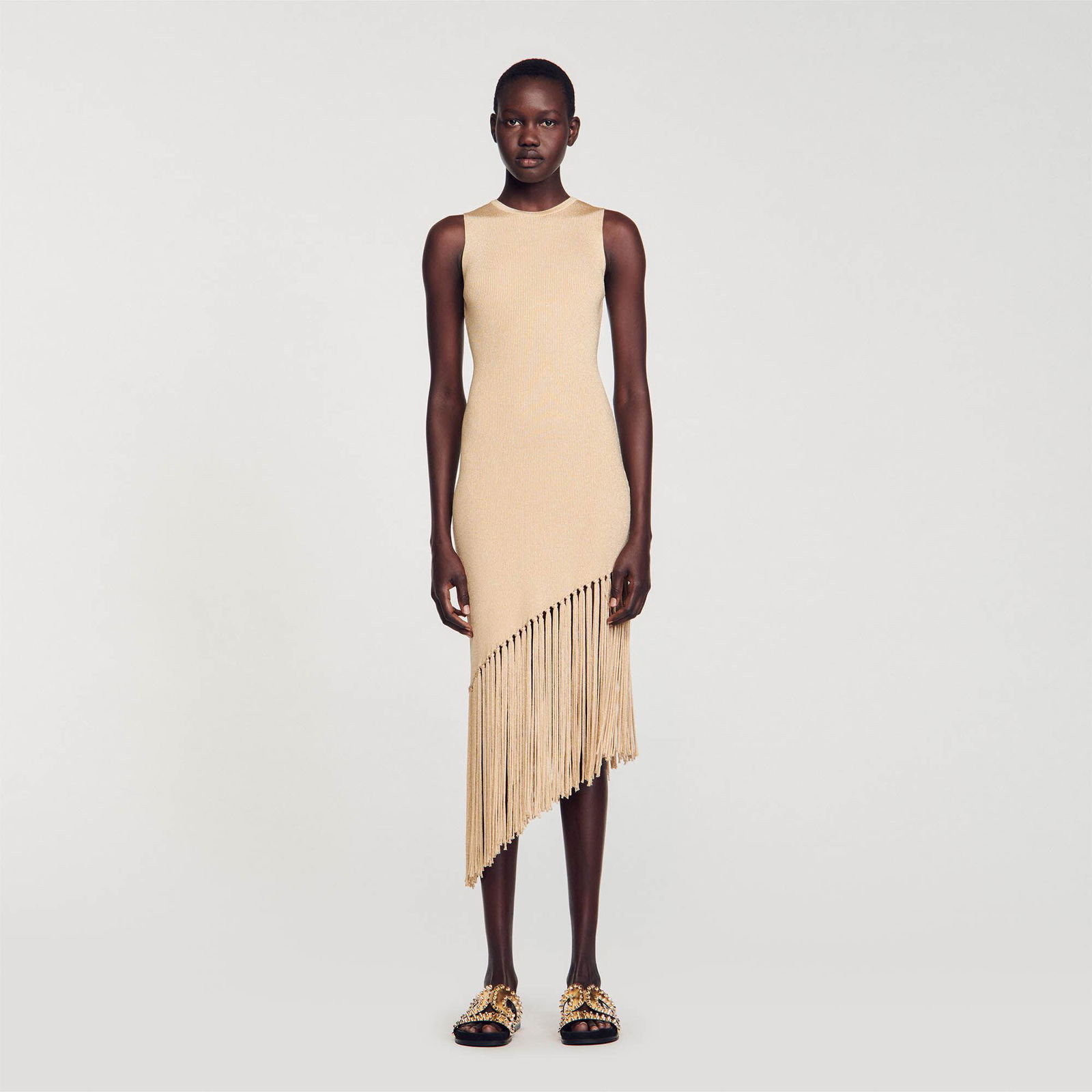SANDRO Asymmetrical Fringed Maxi Dress | endource