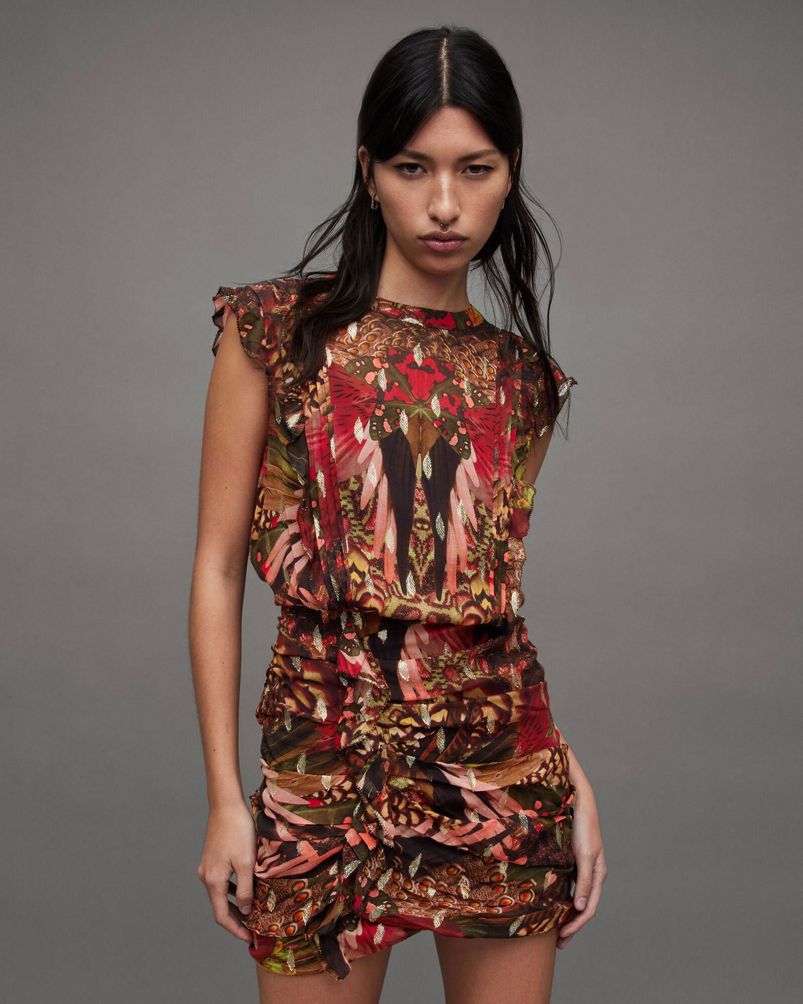 ALLSAINTS Hali Gene Printed Ruffle Mini Dess | endource