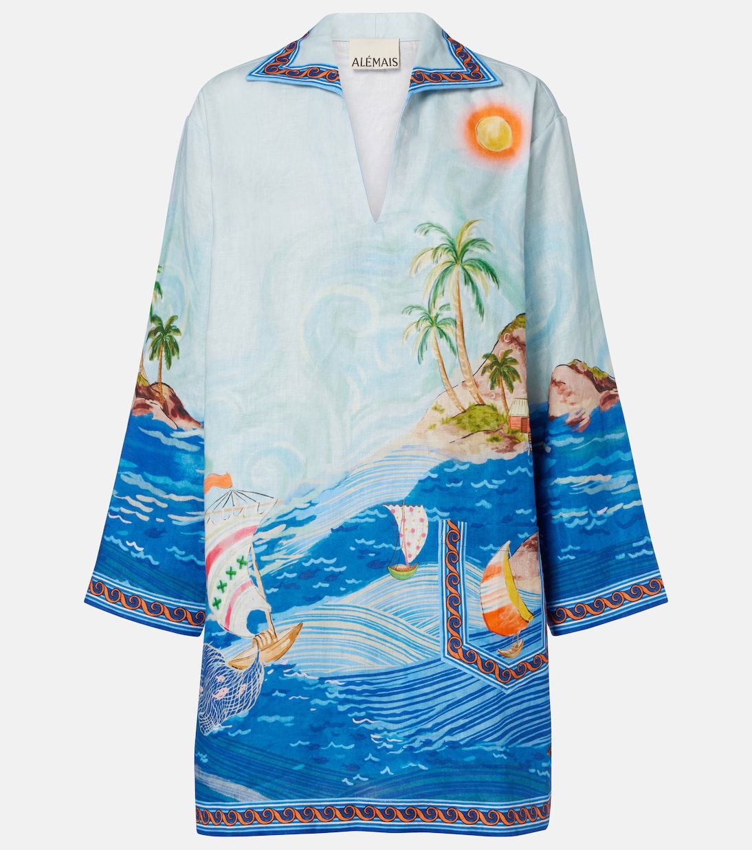 ALÉMAIS Island Printed Linen Minidress | endource