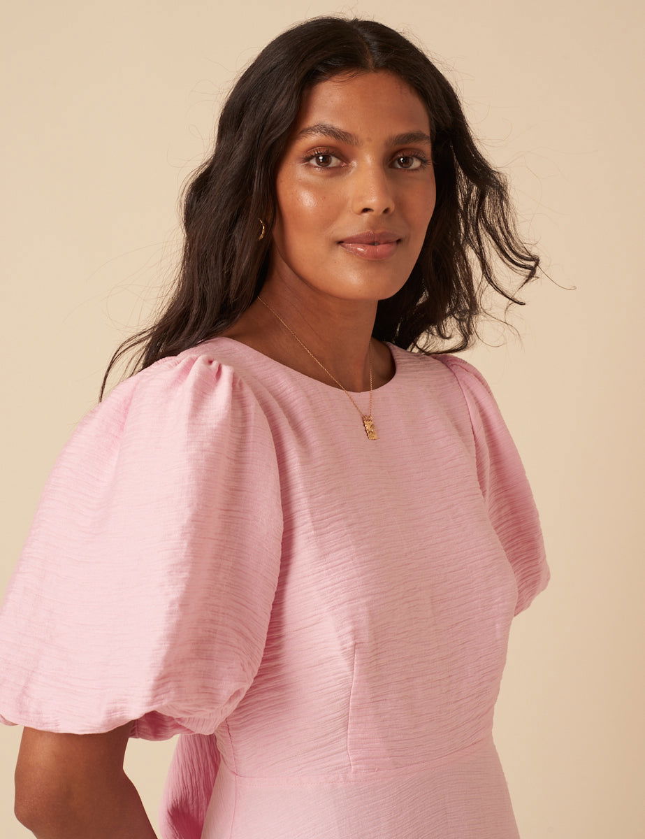 pink puff sleeve dress Pink Floral Dress - Burnout Puff Sleeve Dress - Tiered Mini Dress