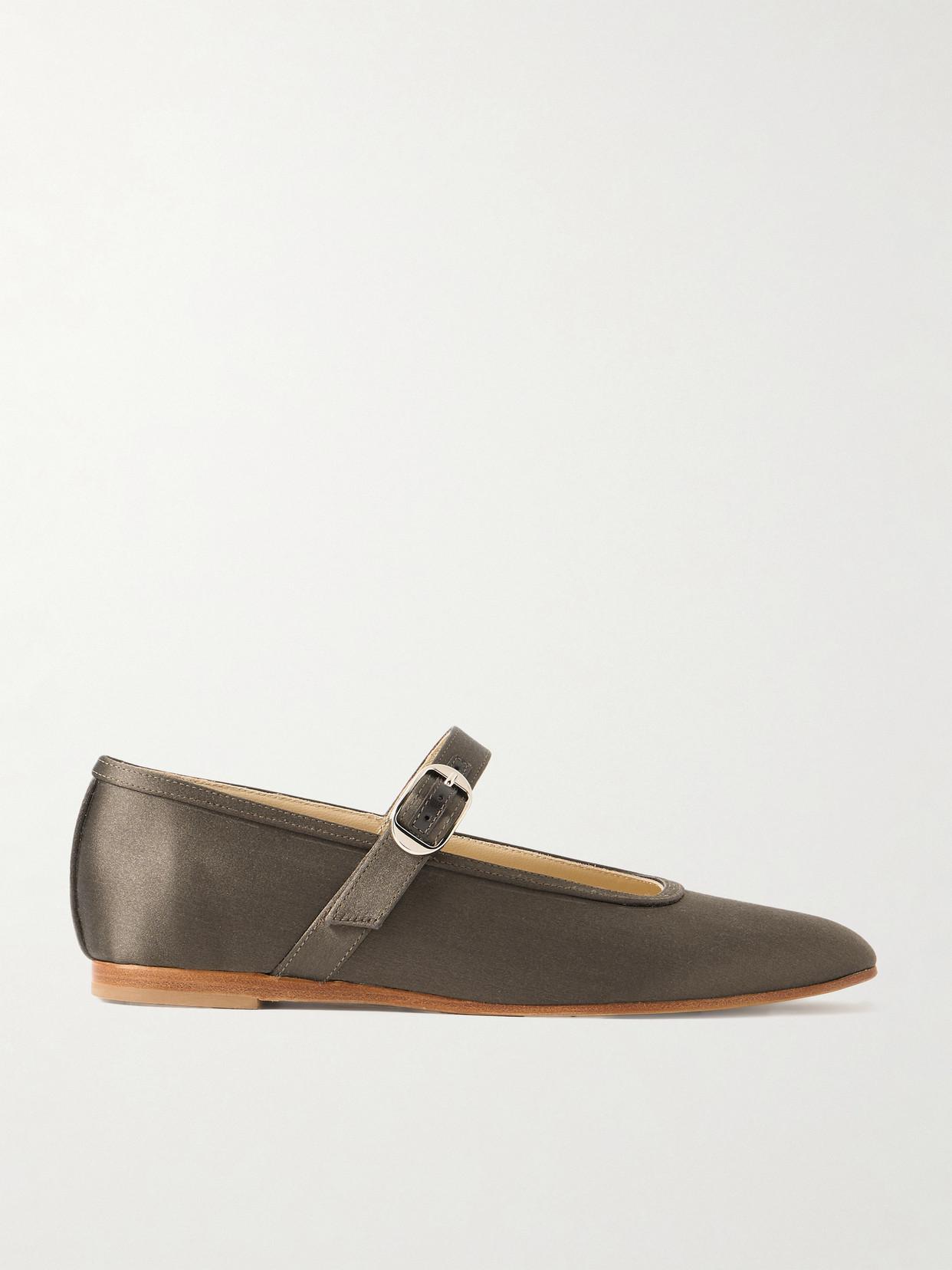 LE MONDE BERYL Satin Mary Jane Ballet Flats in Brown | endource