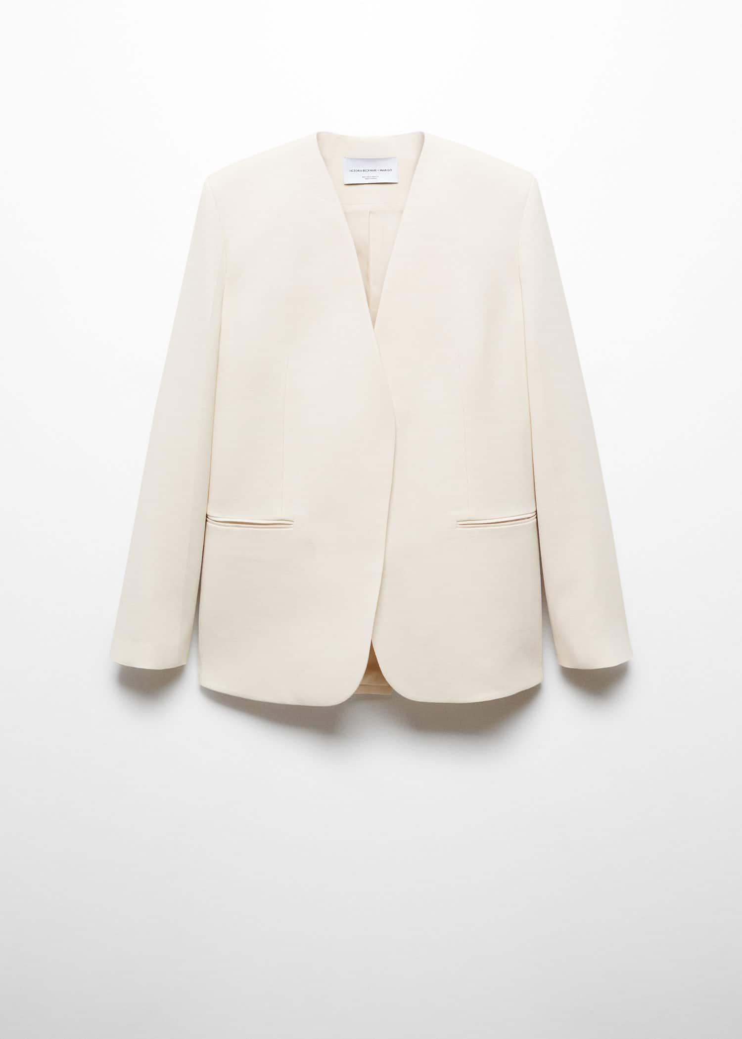 MANGO Suit Jacket Without Lapels in Ecru Endource